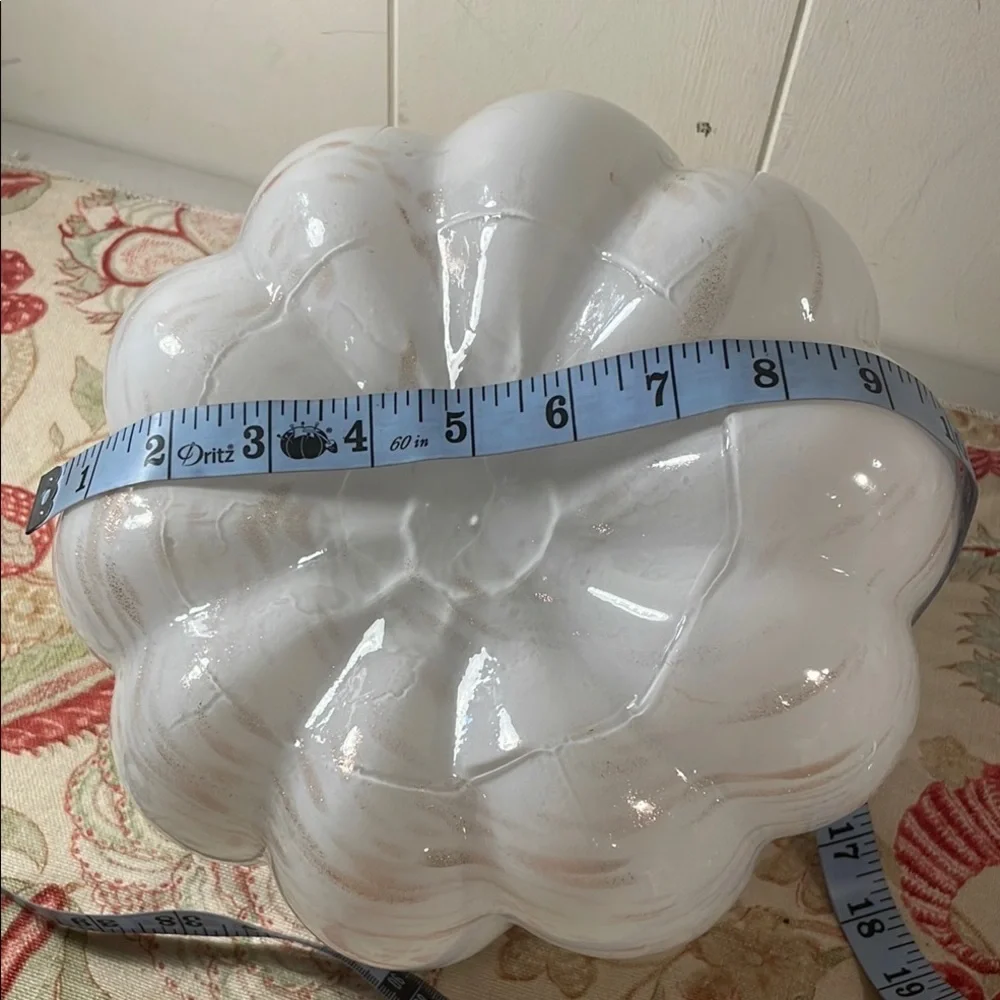 Elegant White Glass Striated Metallic Copper Pumpkin Fall Decor